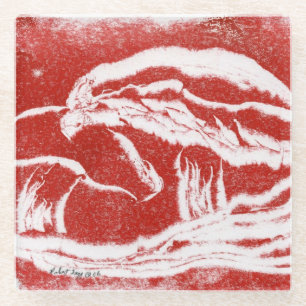 Doppelpilze aus Mono-Druck in Rot und Weiß Glasuntersetzer