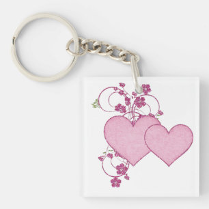 Doppelrosa Herz und Glitzer D2 Valentinstag Schlüsselanhänger