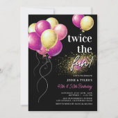 Doppelrosa und Goldballon Gemeinsamer Geburtstag Einladung (Vorderseite)