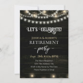 Doppelruhestand Party Rustikale Holzleuchten Einladung (Vorderseite)