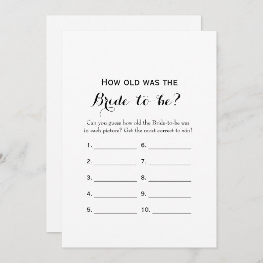 Doppelseitig - 2 Brautparty Game-Wie alt| Beratung Einladung (Vorne/Hinten)