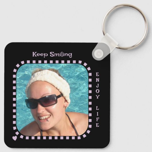 Doppelseitig 2 Fotos schwarz lila Schlüsselanhänger (Rückseite)