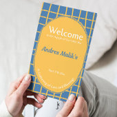 Doppelseitig Blau Gelb Helles Karo Handgezeichnet Einladung