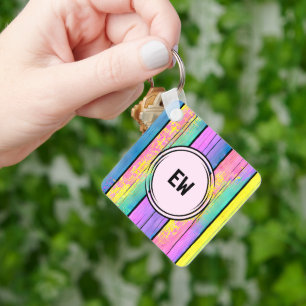 Doppelseitige 2 Fotos fügen die Initialen rosa hin Schlüsselanhänger