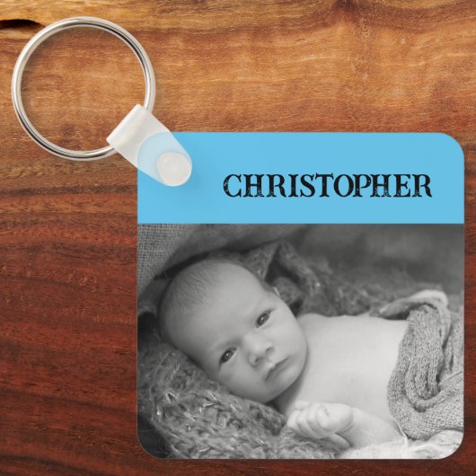 Doppelseitige 2 Fotos fügen Namen blau hinzu Schlüsselanhänger (Vorderseite)