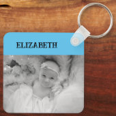 Doppelseitige 2 Fotos fügen Namen blau hinzu Schlüsselanhänger (Rückseite)