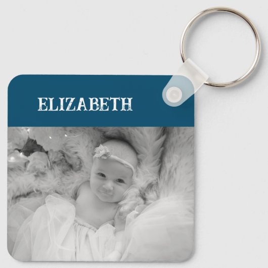 Doppelseitige 2 Fotos fügen Namen in Ozeanblau hin Schlüsselanhänger (Rückseite)