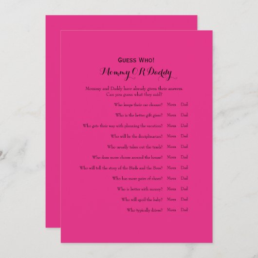 Doppelseitige 2 x Babyduschspiele Einladung (Vorne/Hinten)