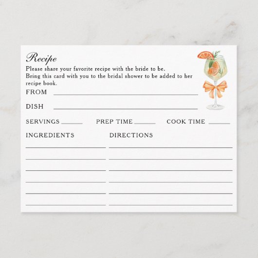 Doppelseitige Aperol Spritz Bridal Rezept Card Begleitkarte (Vorderseite)