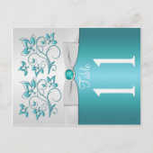 Doppelseitige Aqua-Tischnummer und silberne Blüten Postkarte (Vorderseite)