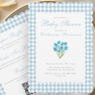 Doppelseitige Babyparty-Einladung Blaue Blumen Einladung