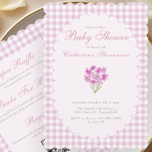 Doppelseitige Babyparty-Einladung Rosa Blumen Einladung