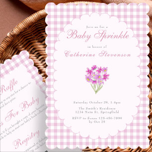 Doppelseitige Babysprinkle-Einladung rosa Blumen Einladung