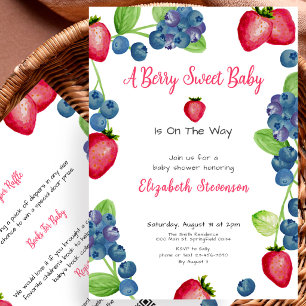Doppelseitige Berry Sweet Rote und Blaue Babyparty Einladung