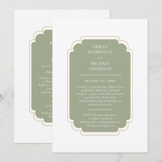 Doppelseitige BILINGUAL Wedding Olive Green Einladung (Vorne/Hinten)