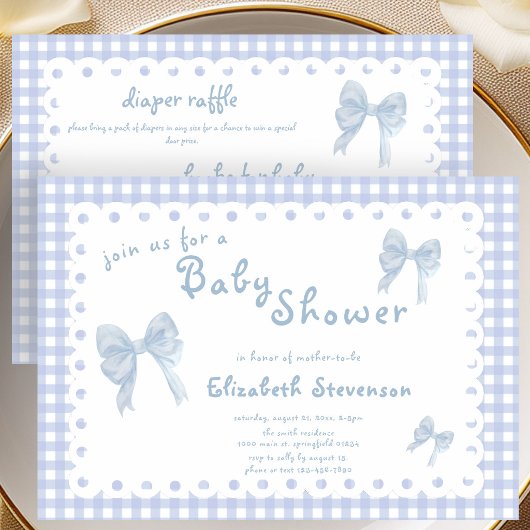 Doppelseitige blaue Gingham-Baby-Einladung Einladung