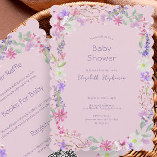 Doppelseitige dunkelrosa florale Babyparty-Einladu Einladung