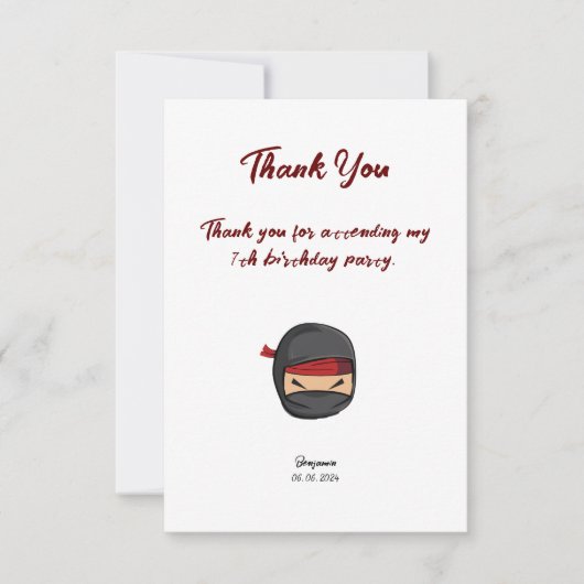 Doppelseitige editierbare ninja-themed Dankeschön Dankeskarte (Vorderseite)