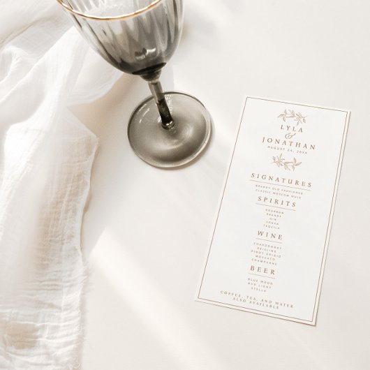 Doppelseitige Elfenbein & Terracotta Hochzeit/Aben Menükarte