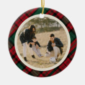 Doppelseitige Fotos Elegantes Grünes Rot Kariert Keramik Ornament (Vorne)