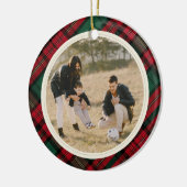 Doppelseitige Fotos Elegantes Grünes Rot Kariert Keramik Ornament (Links)