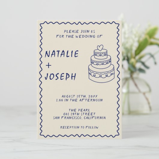 Doppelseitige handgeschriebene Retro Cake Moderne Einladung (Stehend Vorderseite)