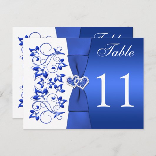 Doppelseitige Kobalt Blau-Weiß-Tischnummer Postkarte (Vorne/Hinten)