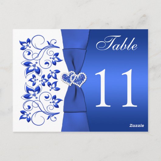 Doppelseitige Kobalt Blau-Weiß-Tischnummer Postkarte (Rückseite)