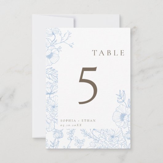 Doppelseitige Linie Art Französisch Blue Table Nr Einladung (Rückseite)