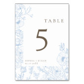 Doppelseitige Linie Art Französisch Blue Wedding Tischnummer (Vorderseite)