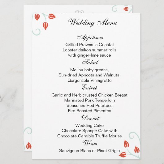 Doppelseitige Menüs /Hochzeitsfeierlichkeiten Programm (Vorne/Hinten)