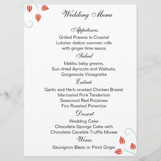 Doppelseitige Menüs /Hochzeitsfeierlichkeiten Programm (Vorderseite)