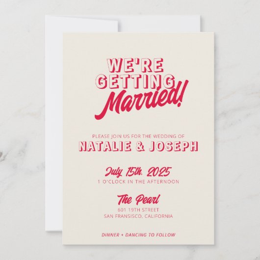 Doppelseitige, moderne, farbenfrohe Retro, mutige Einladung (Vorderseite)