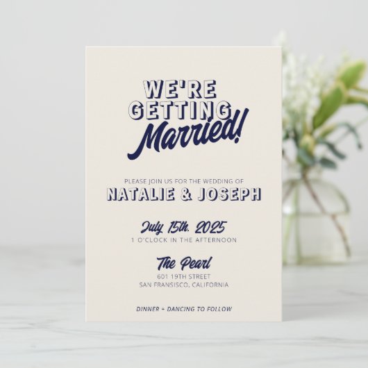 Doppelseitige, moderne, farbenfrohe Retro, mutige Einladung (Stehend Vorderseite)