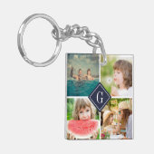 Doppelseitige Navy Monogram Foto Collage Schlüsselanhänger (Vorderseite links)