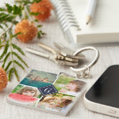 Doppelseitige Navy Monogram Foto Collage Schlüsselanhänger (Vorderseite rechts)