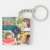 Doppelseitige Navy Monogram Foto Collage Schlüsselanhänger (Rückseite)