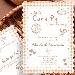 Doppelseitige orange karierte Cutie Pie Baby-Party Einladung