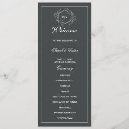 Doppelseitige Programmkarte Charcoal Gray Monogram Programm