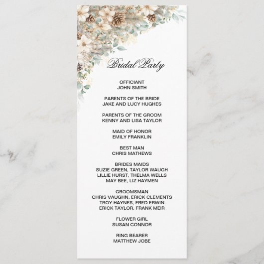 Doppelseitige Programmkarte Grün und Gold Programm (Rückseite)