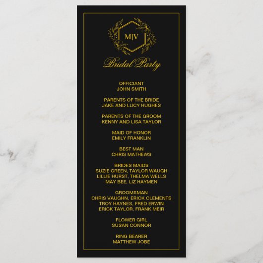 Doppelseitige Programmkarte Schwarz/Gold Monogramm Programm (Rückseite)