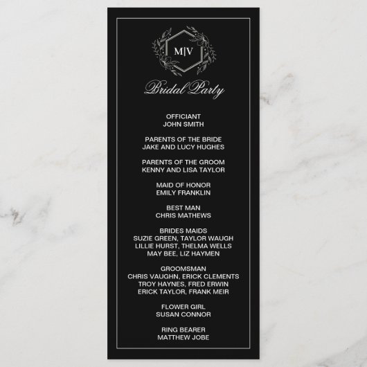 Doppelseitige Programmkarte Schwarz/Weiß Programm (Rückseite)