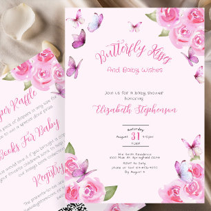 Doppelseitige rosa Schmetterlings-Baby-Party-Einla Einladung