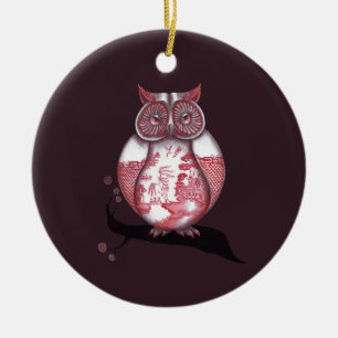 Doppelseitige rote Weide-Eulen-Verzierung Keramikornament