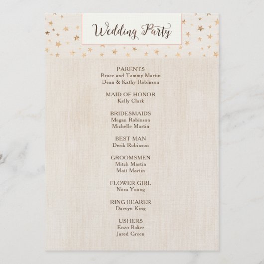 Doppelseitige rustikale Hochzeitsfeier Programm (Rückseite)