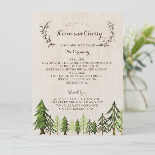 Doppelseitige rustikale Hochzeitsfeier Programm (Stehend Vorderseite)