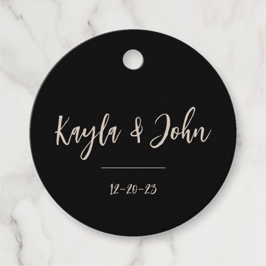 Doppelseitige Schwarze Gastgeschenk Hochzeit Danke Geschenkanhänger (Vorderseite)