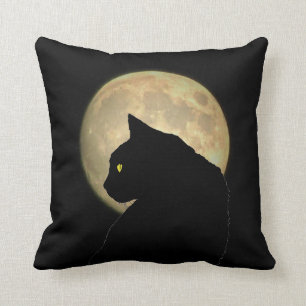 Doppelseitige schwarze Katze und Vollmond Kissen
