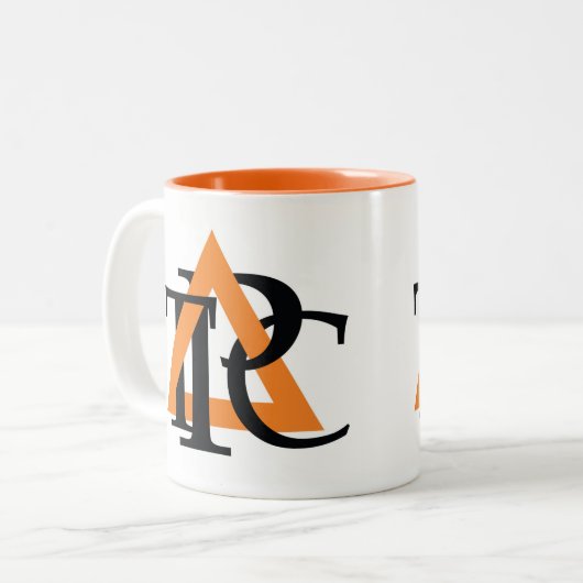 Doppelseitige Tasse des Dreieck-Logos, orange inne (Vorderseite Links)