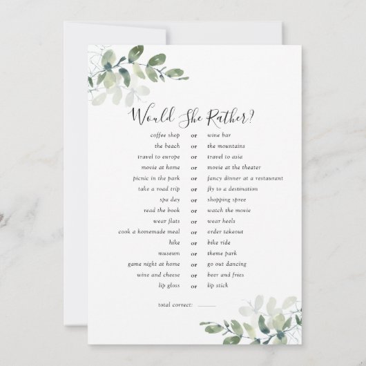 Doppelseitige Würden Sie lieber Brautparty-Spiele Einladung (Rückseite)